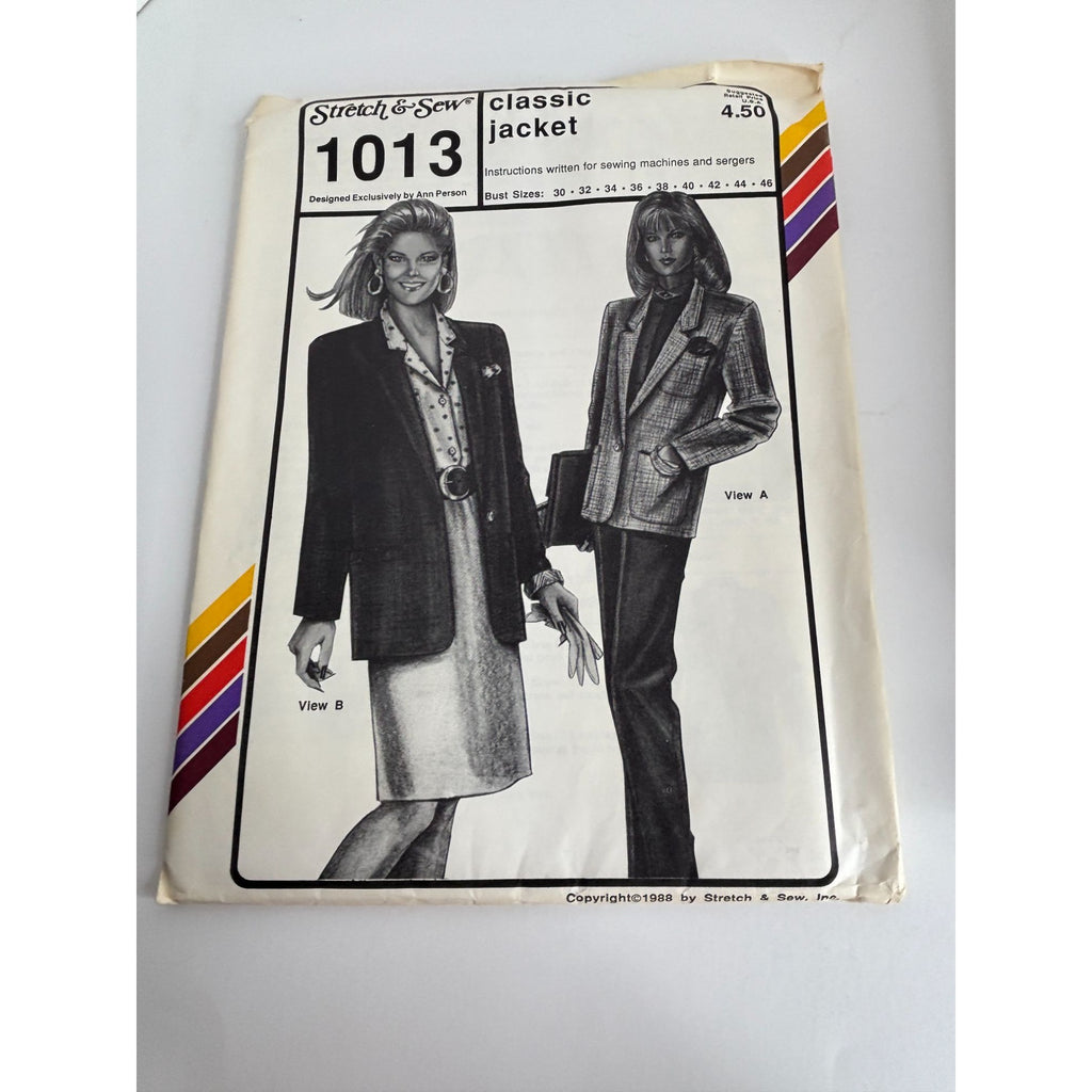 Stretch and Sew Sewing Pattern 1013 Classic Jacket Work Blazer Bust 30-46 in UC