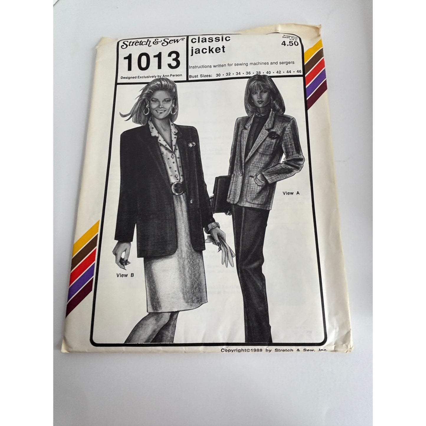 Stretch and Sew Sewing Pattern 1013 Classic Jacket Work Blazer Bust 30-46 in UC