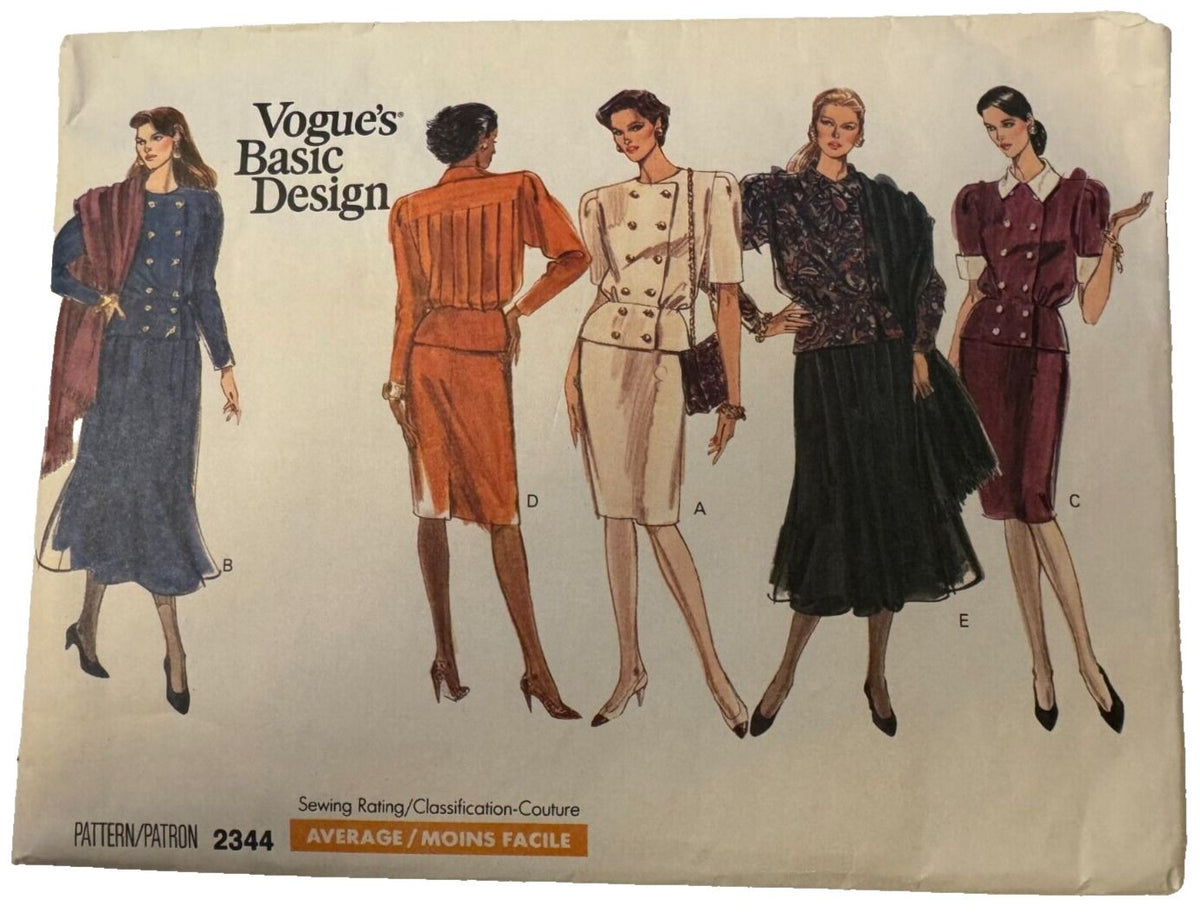 Vogue Sewing Pattern 2344 Blouson Top A-Line Skirt Work Career 12 14 16 Uncut