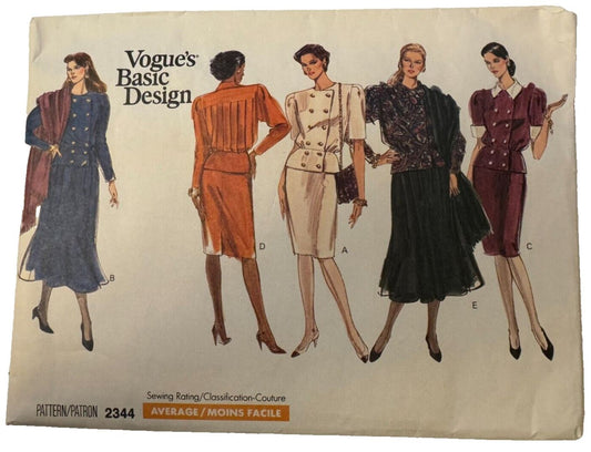 Vogue Sewing Pattern 2344 Blouson Top A-Line Skirt Work Career 12 14 16 Uncut