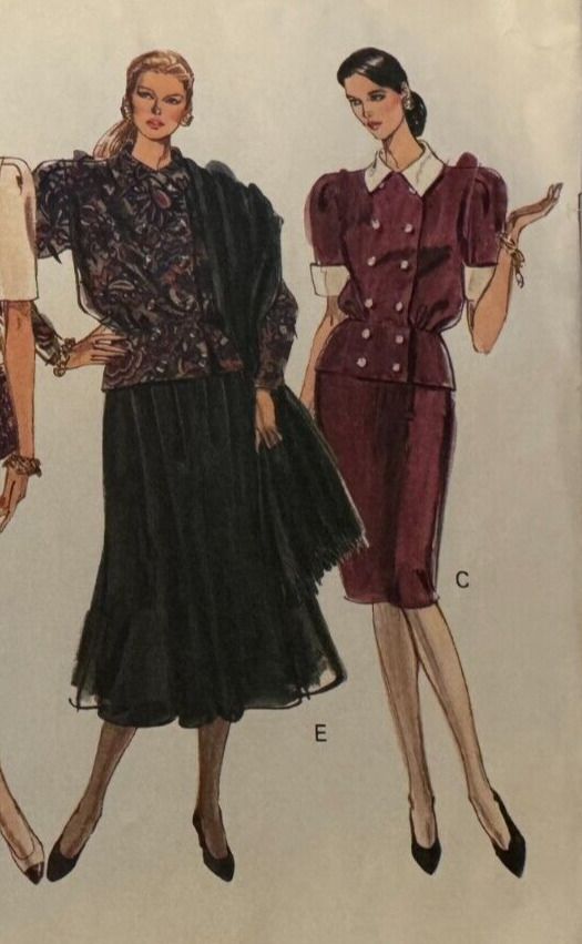 Vogue Sewing Pattern 2344 Blouson Top A-Line Skirt Work Career 12 14 16 Uncut