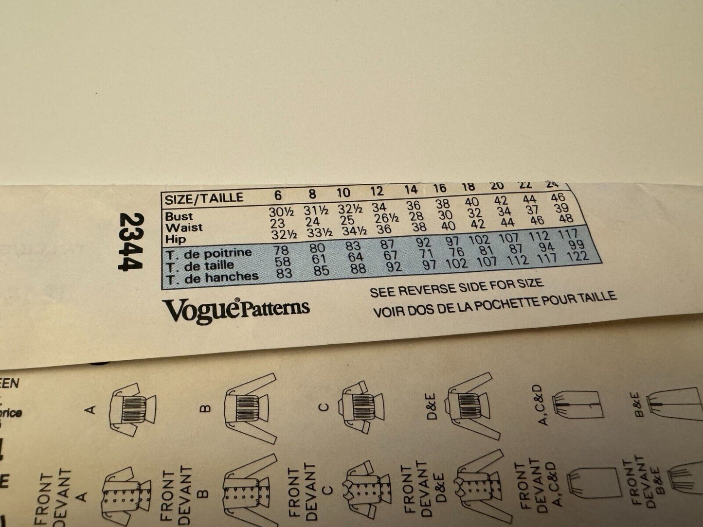 Vogue Sewing Pattern 2344 Blouson Top A-Line Skirt Work Career 12 14 16 Uncut