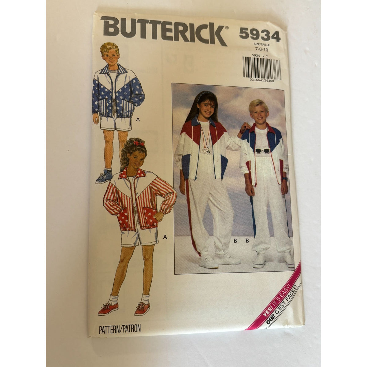 Butterick Sewing Pattern 5934 Athletic Active Kids Jacket Shorts Pants Warm Up