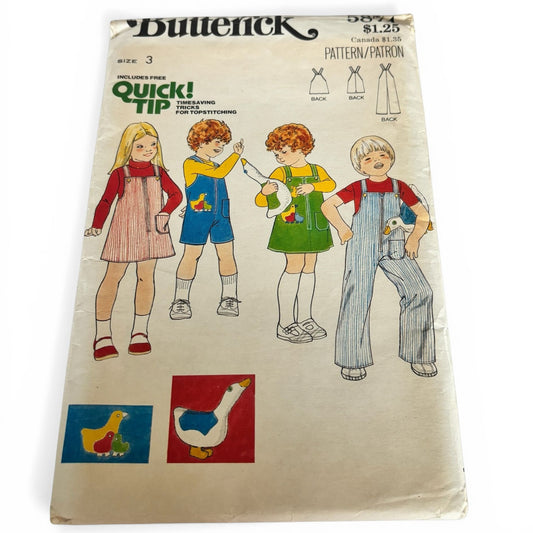 Butterick Sewing Pattern 5874 Vintage 1970s Kids Jumper Jumpsuit Outfit Size 3 Retro Uncut