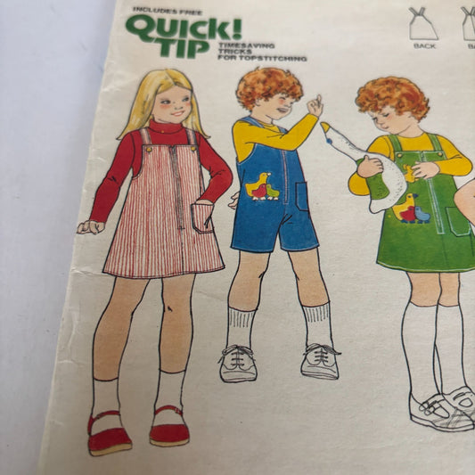 Butterick Sewing Pattern 5874 Vintage 1970s Kids Jumper Jumpsuit Outfit Size 3 Retro Uncut