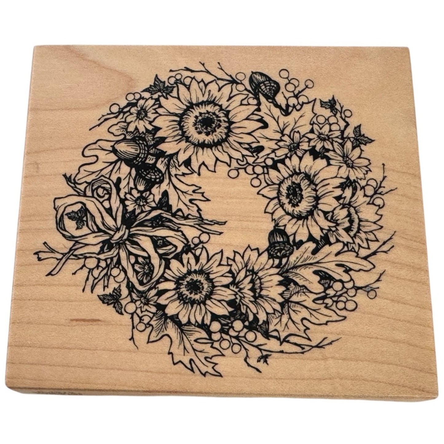 PSX Rubber Stamp Floral Wreath Sunflowers Acorns Country Kansas Summer K-1615