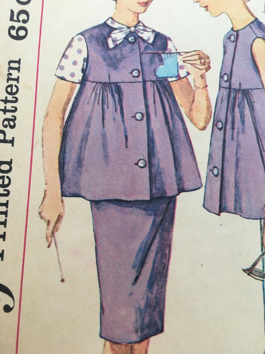 Vintage Maternity Sewing Pattern Simplicity 3813 Top Skirt Shirt Pants 12 Uncut