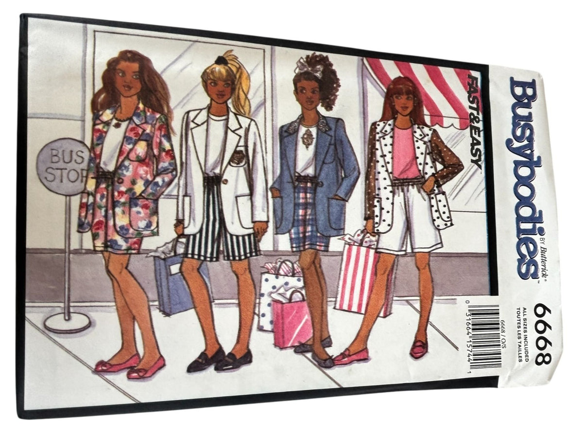 Butterick Sewing Pattern 6668 Girls Jacket Skirt Shorts 90s Outfit 7-14 Preppy School Uncut