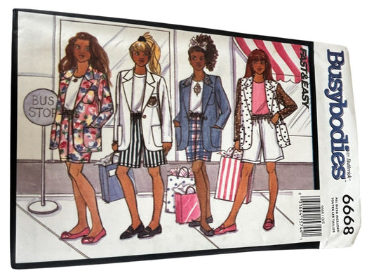 Butterick Sewing Pattern 6668 Girls Jacket Skirt Shorts 90s Outfit 7-14 Preppy School Uncut