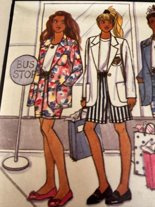 Butterick Sewing Pattern 6668 Girls Jacket Skirt Shorts 90s Outfit 7-14 Preppy School Uncut