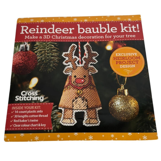 The World Of Cross Stitching Kit Reindeer Bauble Kit Christmas Tree Decoration