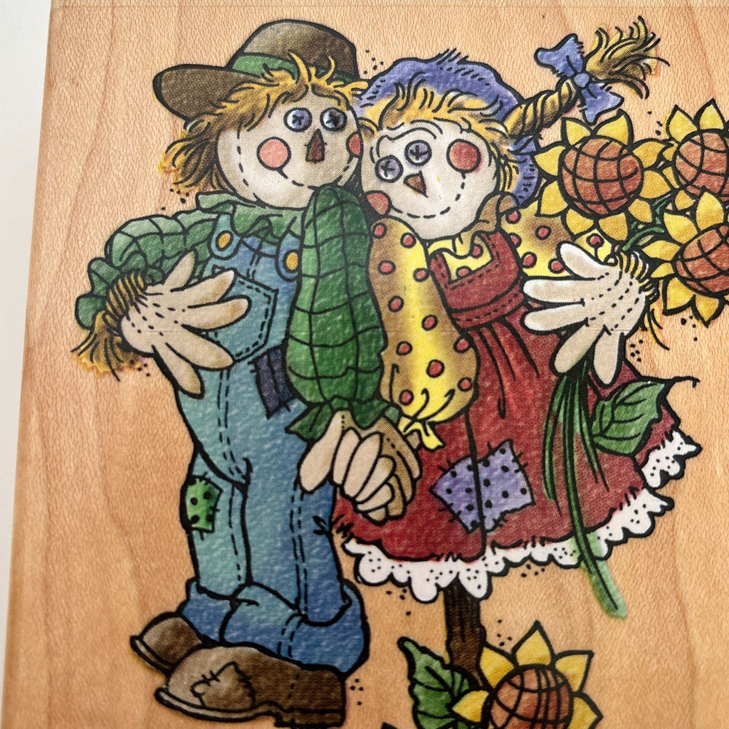Stampendous Rubber Stamp Scarecrow Couple Sunflowers Sam and Sammy Card Making Thanksgiving Fall Season
