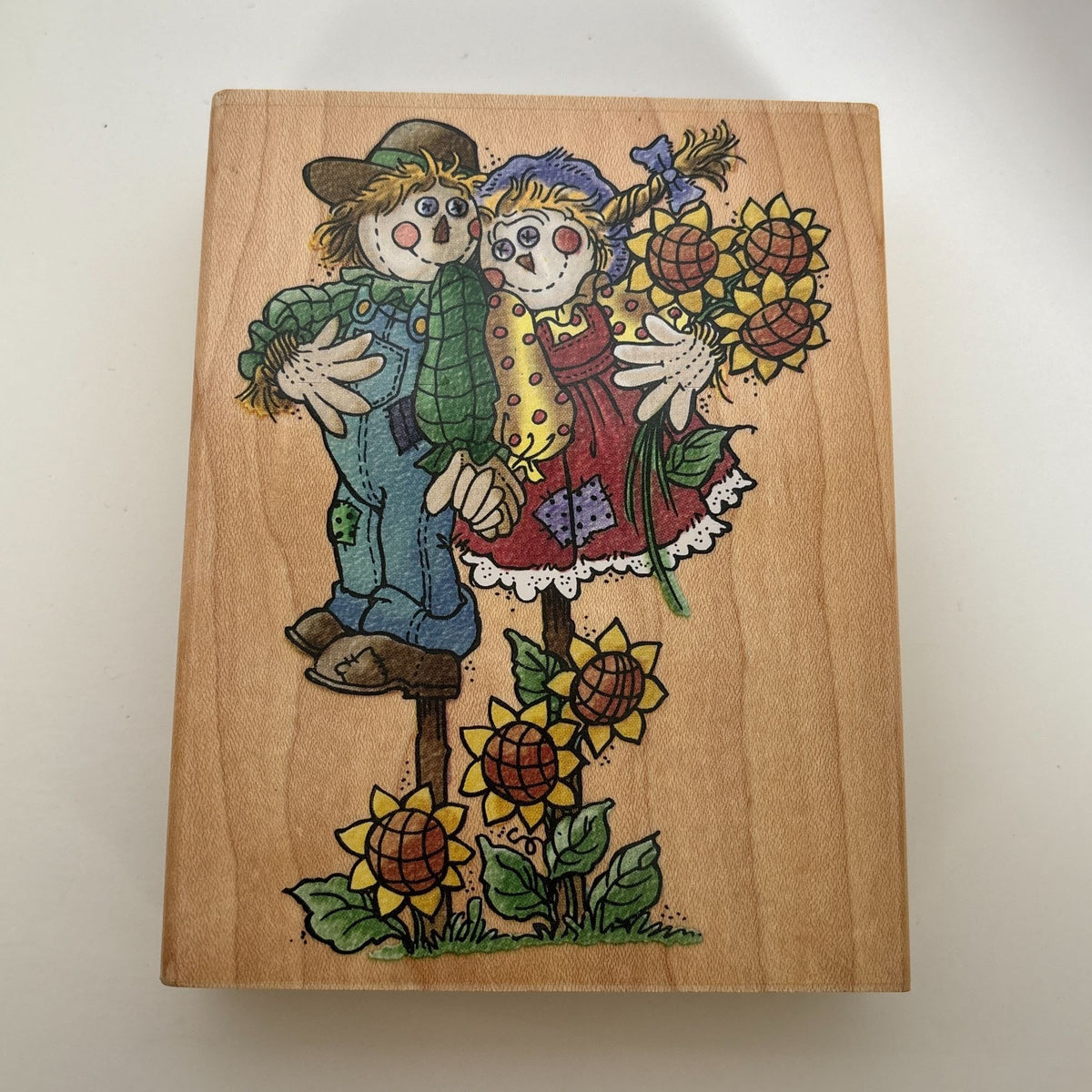 Stampendous Rubber Stamp Scarecrow Couple Sunflowers Sam and Sammy Card Making Thanksgiving Fall Season