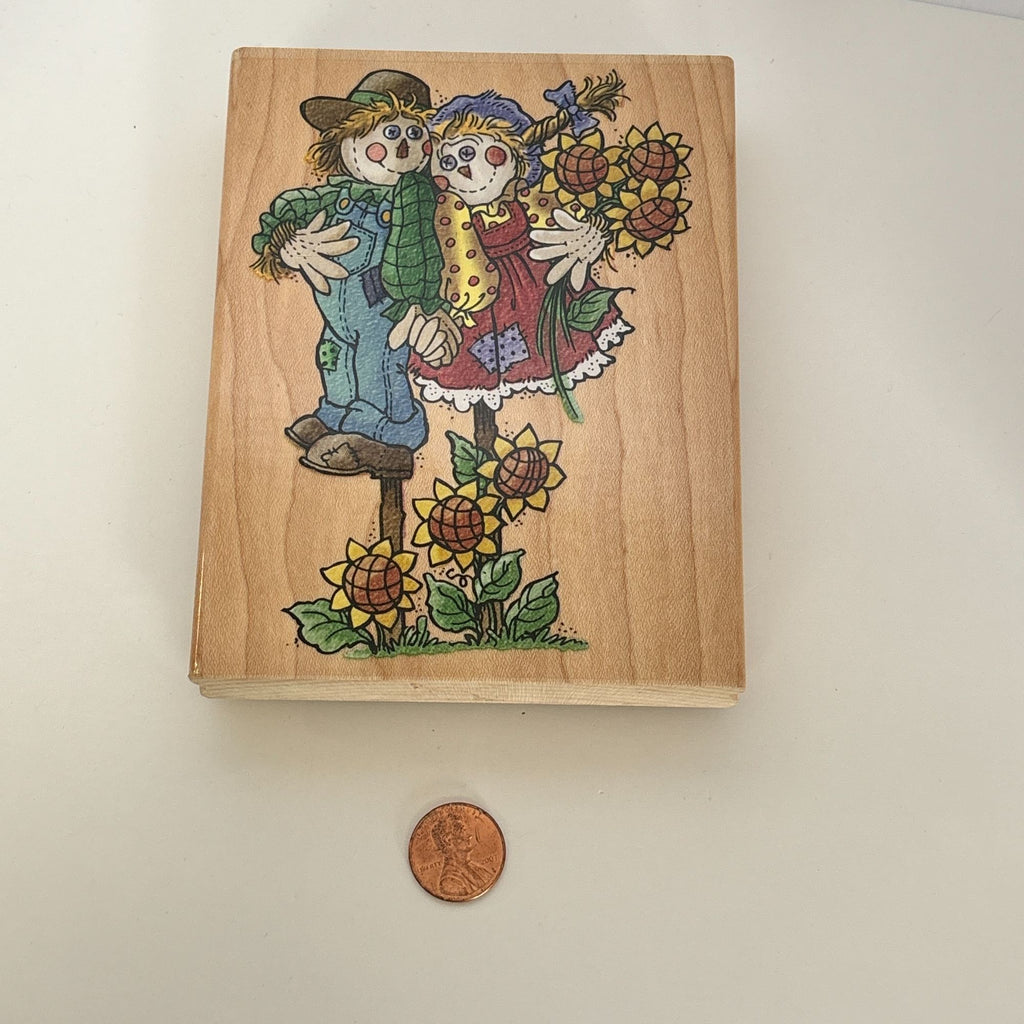 Stampendous Rubber Stamp Scarecrow Couple Sunflowers Sam and Sammy Card Making Thanksgiving Fall Season
