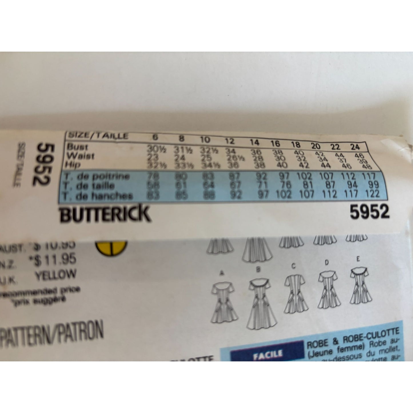Butterick Sewing Pattern 5952 Flared Dress Culotte Casual Summer Size 6 8 10 UC