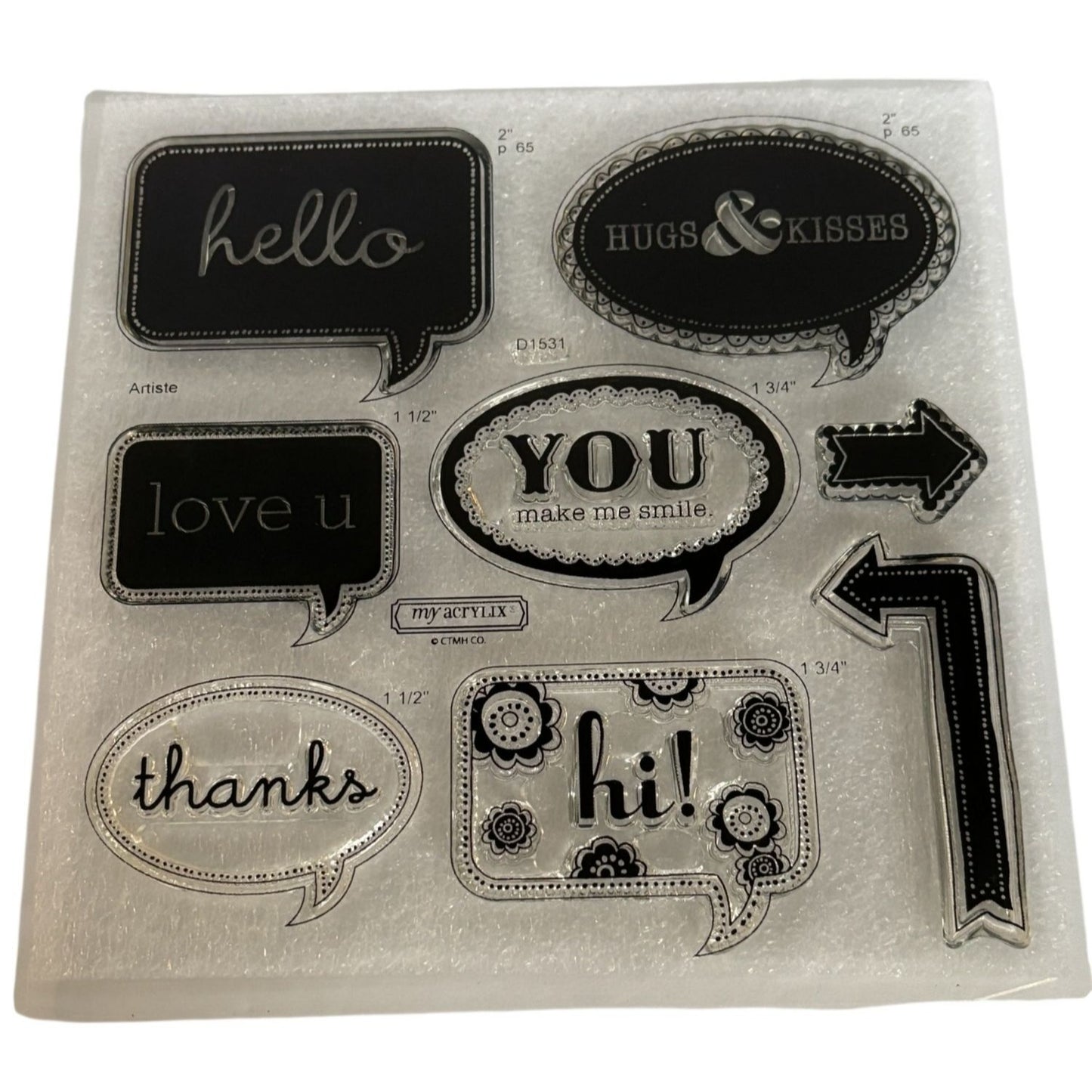 CTMH Acrylic Stamp Set Cricut Artiste Word Balloons Sentiments Words Love D1531
