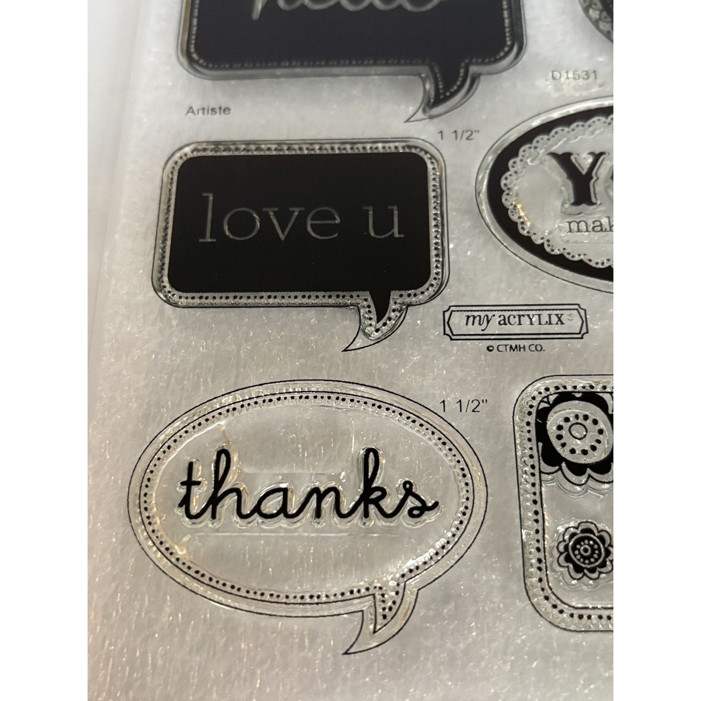 CTMH Acrylic Stamp Set Cricut Artiste Word Balloons Sentiments Words Love D1531