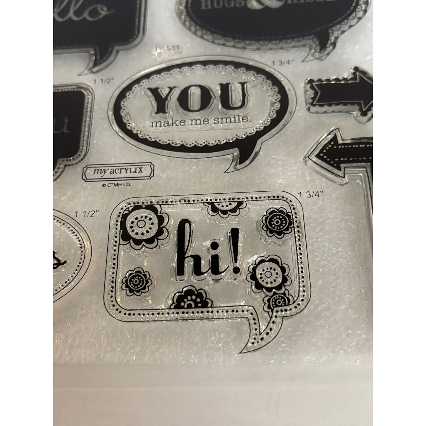CTMH Acrylic Stamp Set Cricut Artiste Word Balloons Sentiments Words Love D1531