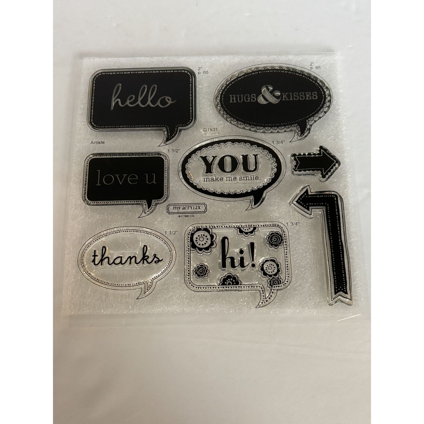 CTMH Acrylic Stamp Set Cricut Artiste Word Balloons Sentiments Words Love D1531