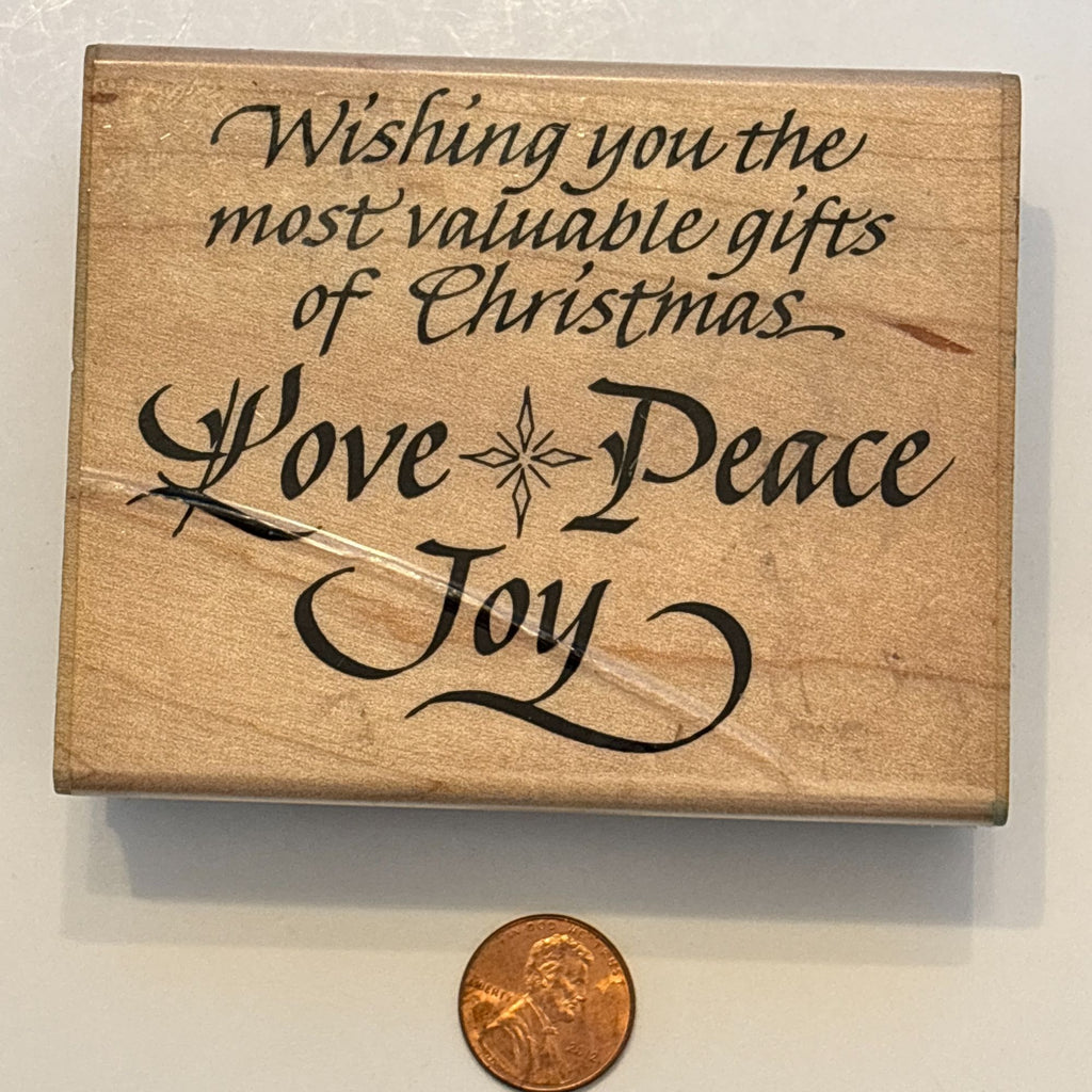 Embossing Arts Rubber Stamp Love Peace Joy Christmas Card Making Holidays Words Sentiment Wooden