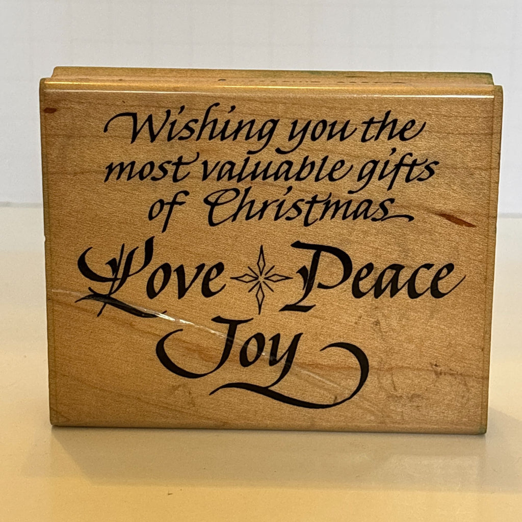 Embossing Arts Rubber Stamp Love Peace Joy Christmas Card Making Holidays Words Sentiment Wooden