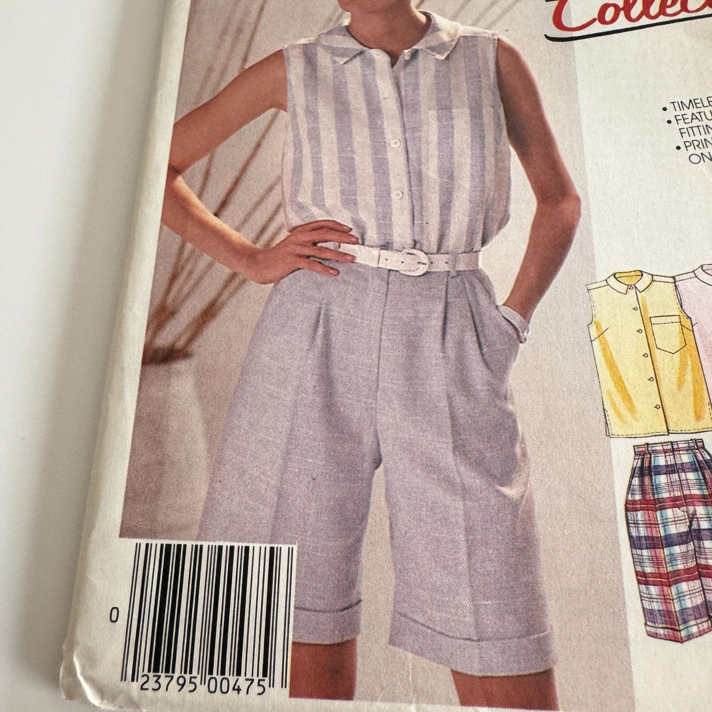 McCalls Sewing Pattern 2454 Easy Fit Button Shirt Shorts Summer Cruise 14 UC 80s