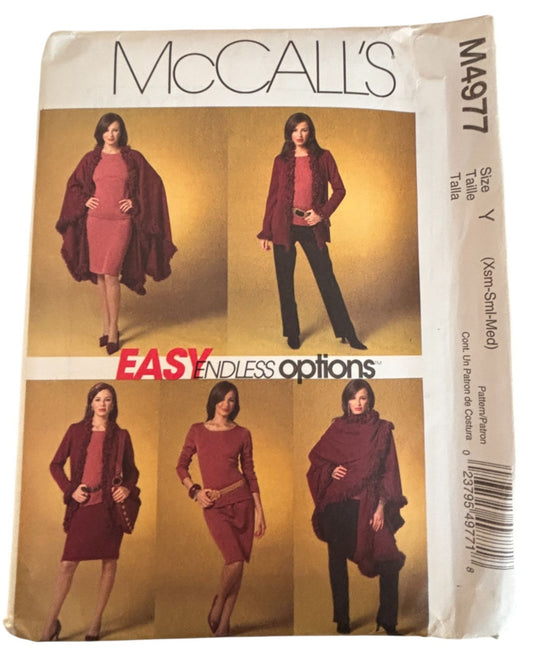 McCalls Sewing Pattern M4977 Misses Cape Jacket Top Skirt Pants XS S M Easy UC