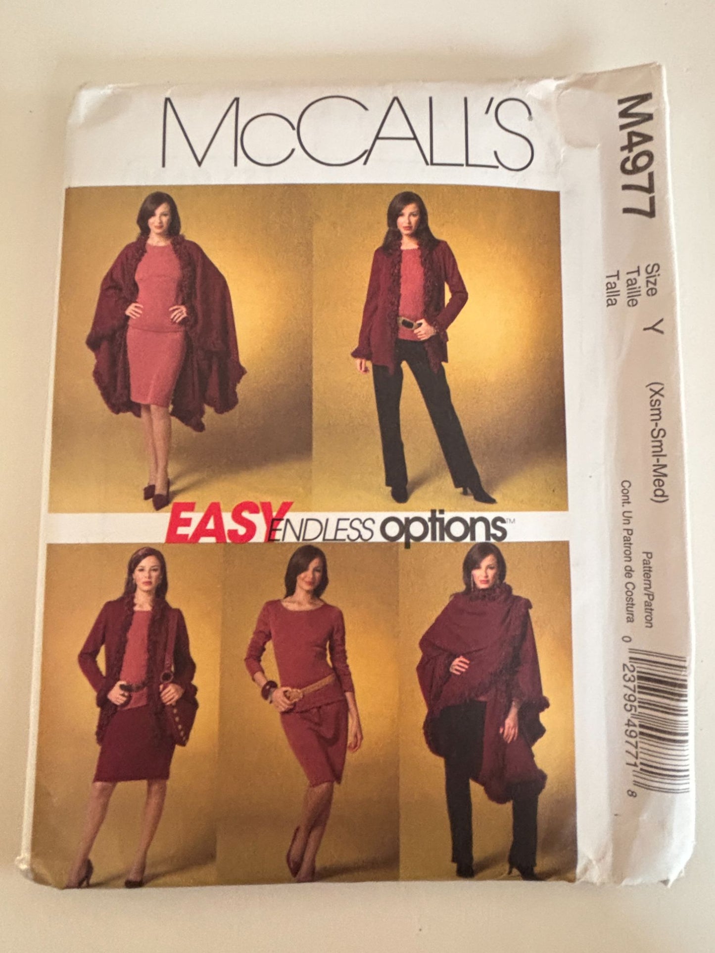 McCalls Sewing Pattern M4977 Misses Cape Jacket Top Skirt Pants XS S M Easy UC