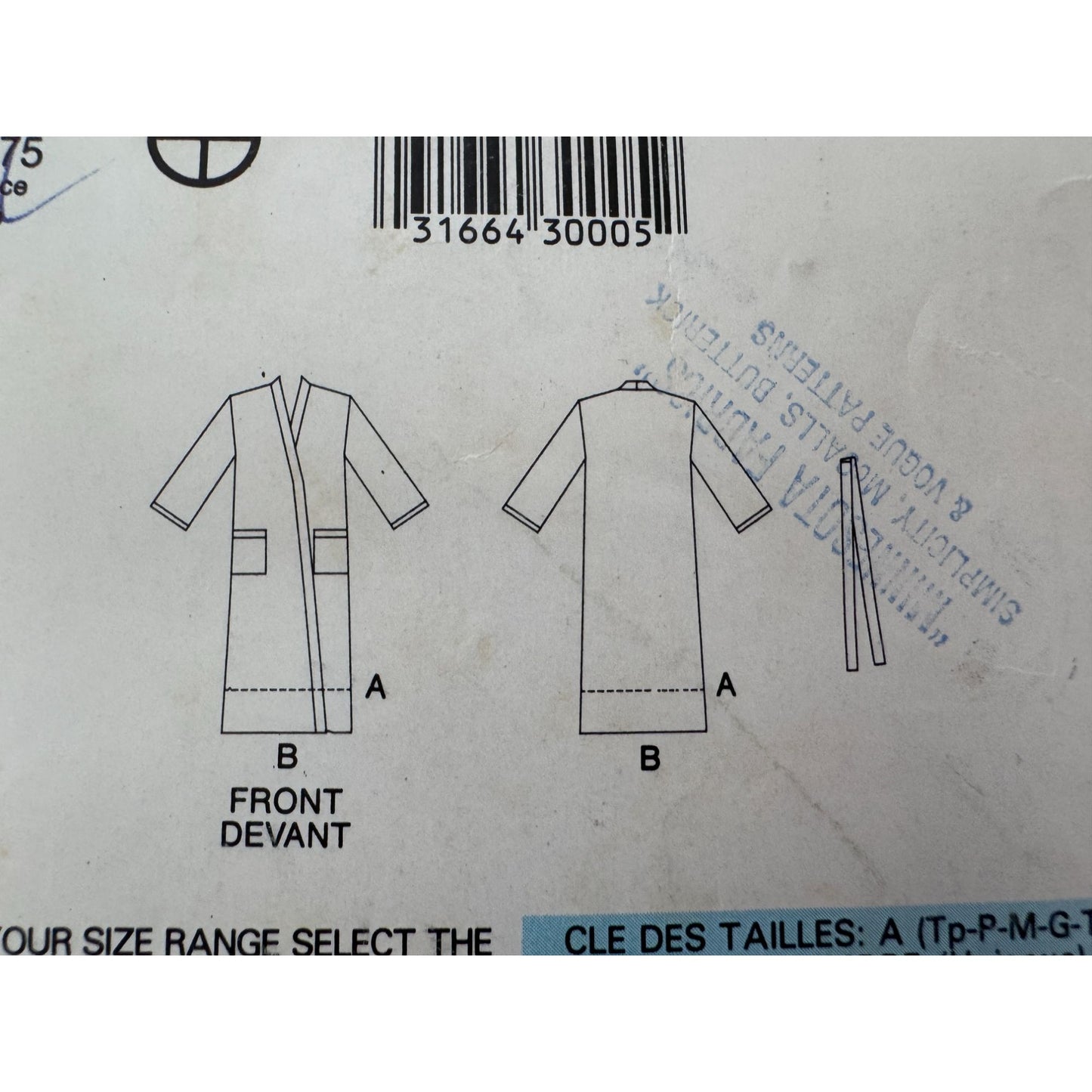 See and Sew Sewing Pattern 5452 Unisex Wrap Robe XS S M L XL Uncut 1980s Vintage