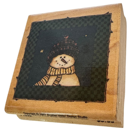 Brother Sister Design Studio Wood Rubber Stamp Fred The Snowman Christmas Square
