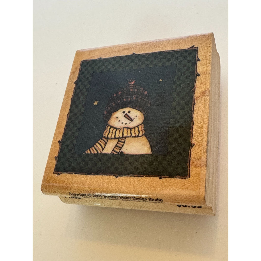 Brother Sister Design Studio Wood Rubber Stamp Fred The Snowman Christmas Square
