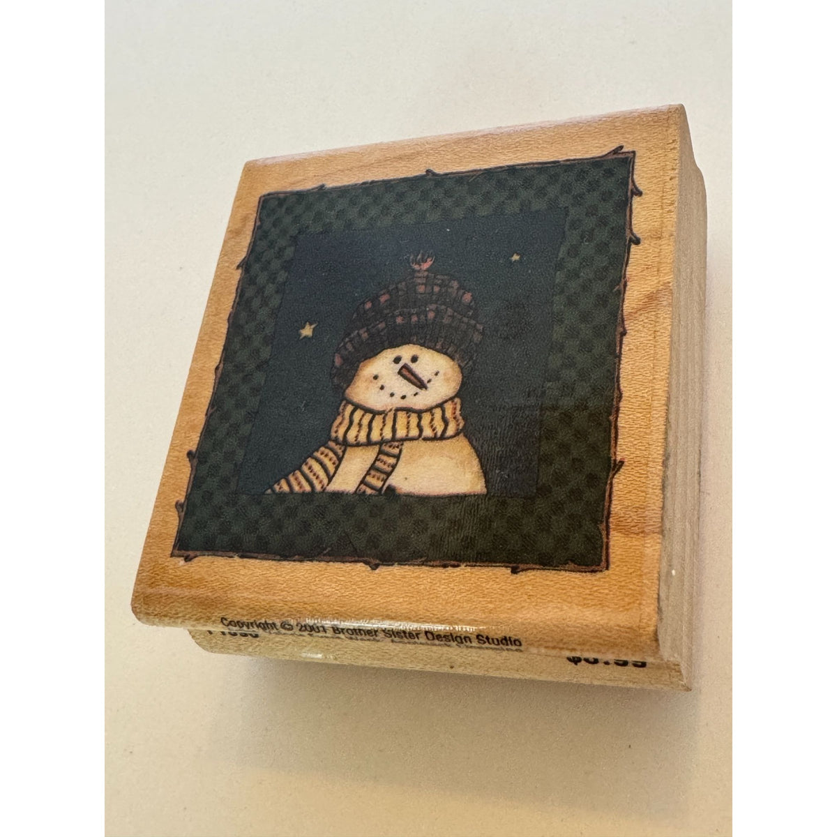 Brother Sister Design Studio Wood Rubber Stamp Fred The Snowman Christmas Square