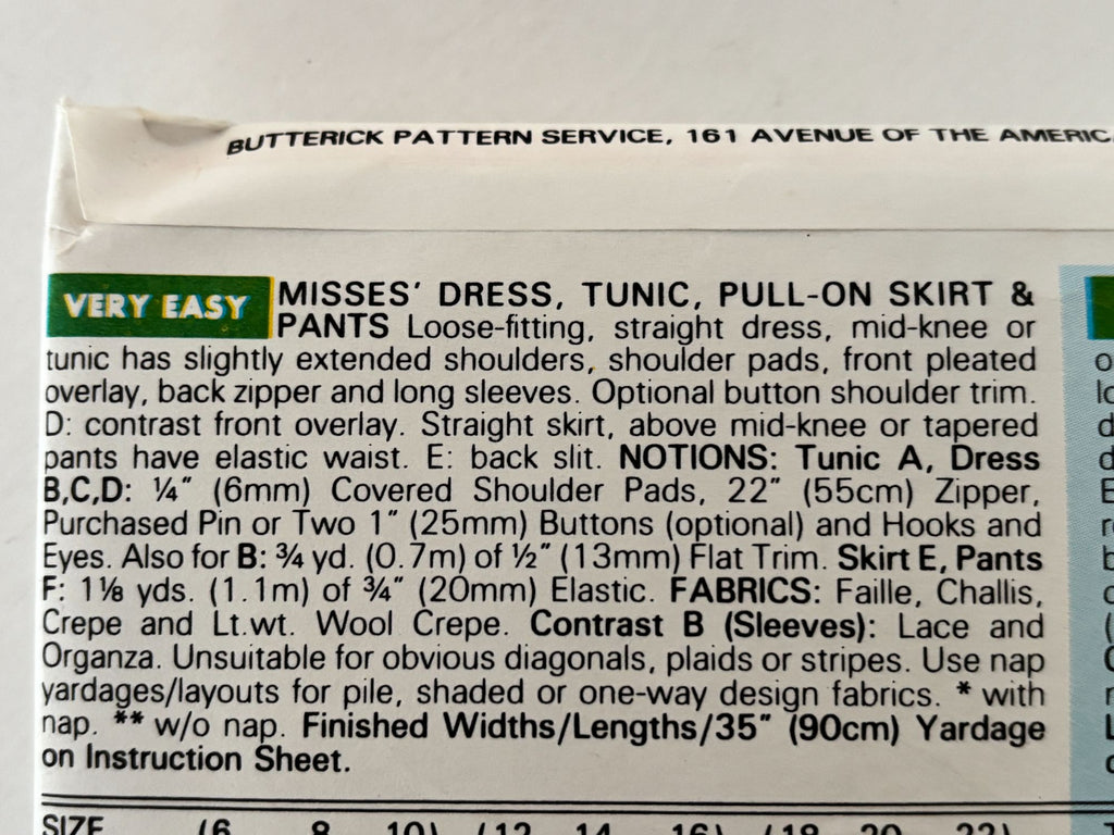 Butterick Sewing Pattern 6471 Misses' Dress, Tunic, Skirt and Pants