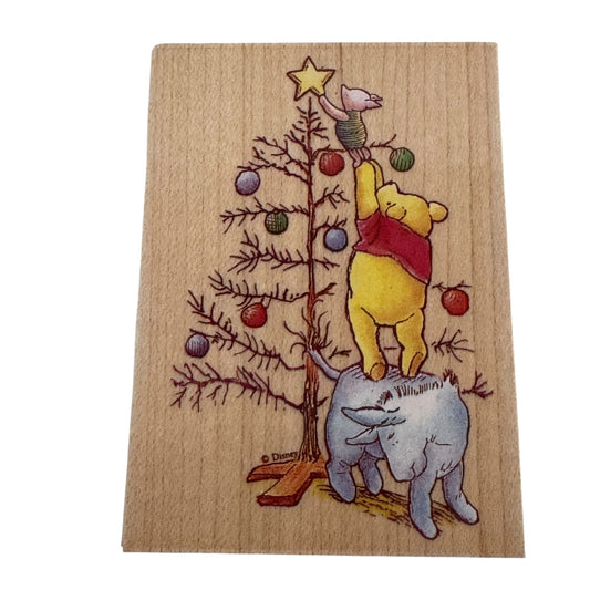 Disney All Night Media Rubber Stamp Trimming The Tree Winnie The Pooh Christmas