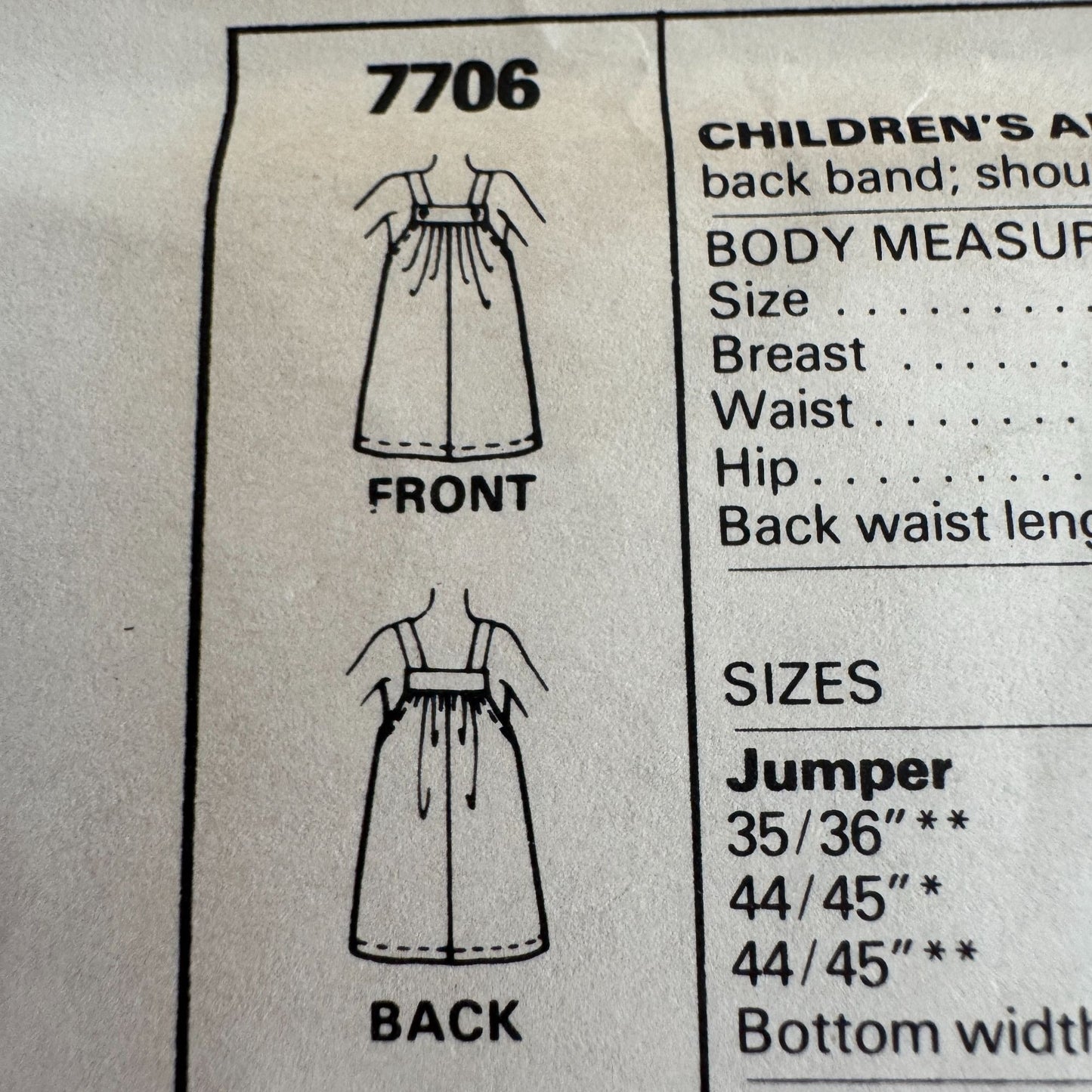 McCalls Sewing Pattern 7706 Girls Overalls Jumper Jumpsuit 1980s Fall Size 10 UC