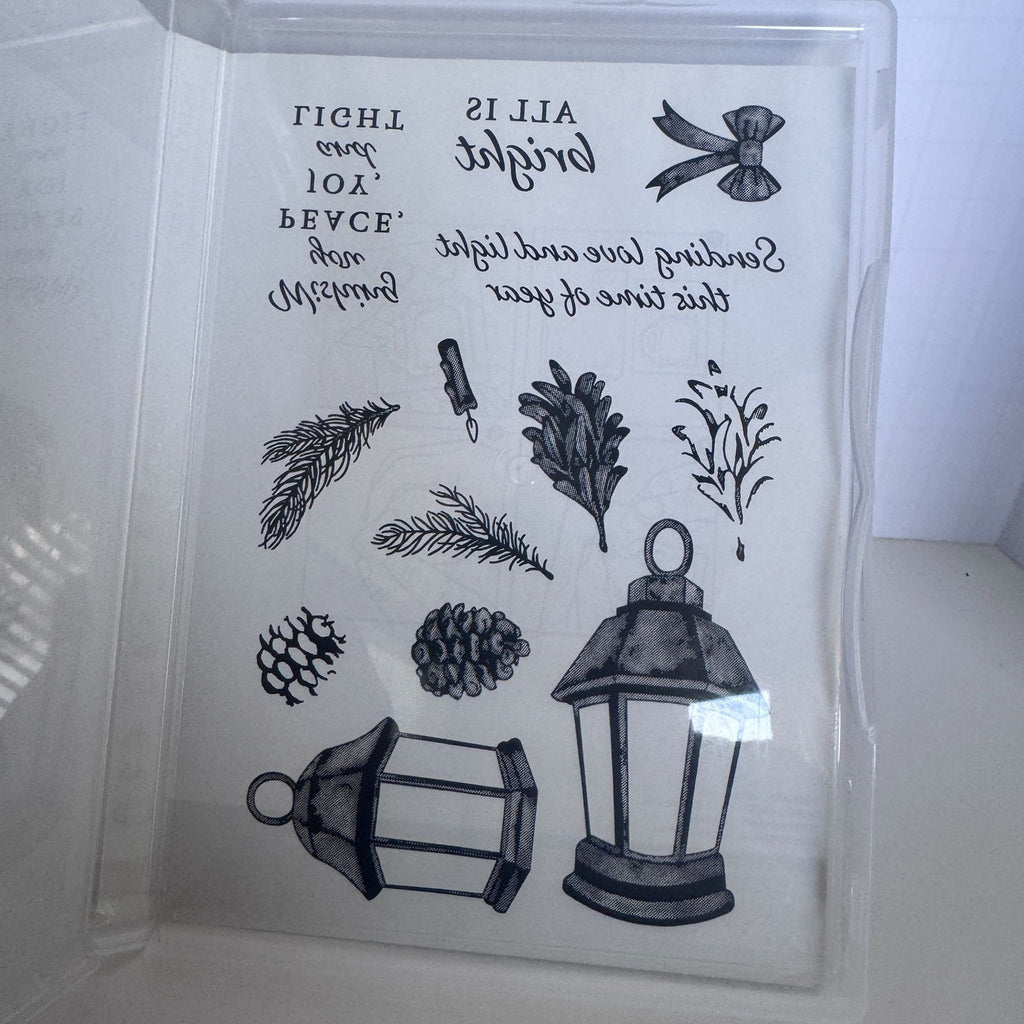 Stampin Up Light the Year Stamp Set and Dies Bundle Christmas Lantern Pinecones Holiday Card Making