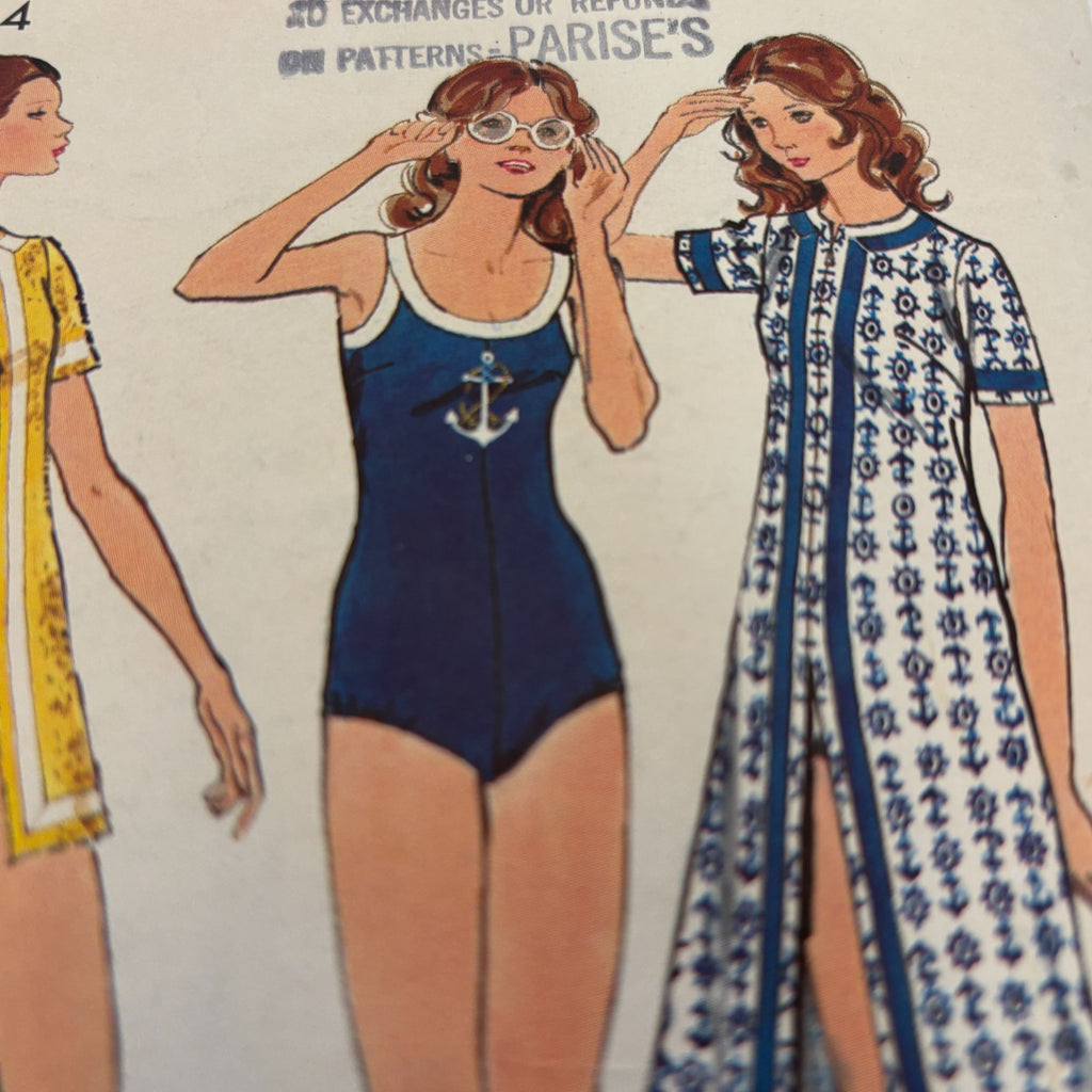 Butterick Sewing Pattern 6666 Swimsuit and Cover-Up CUT Size 12 Bust 34 1970s