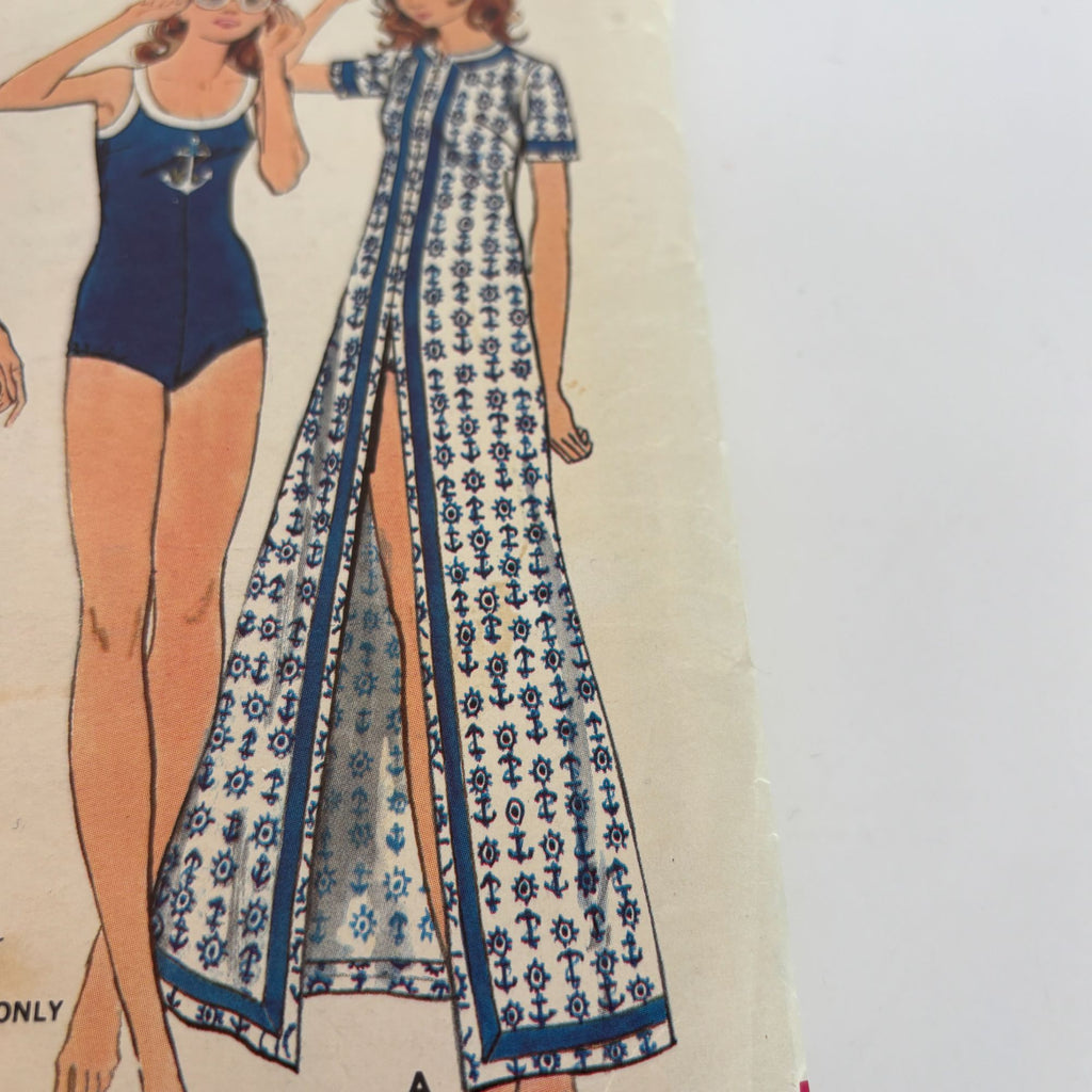 Butterick Sewing Pattern 6666 Swimsuit and Cover-Up CUT Size 12 Bust 34 1970s