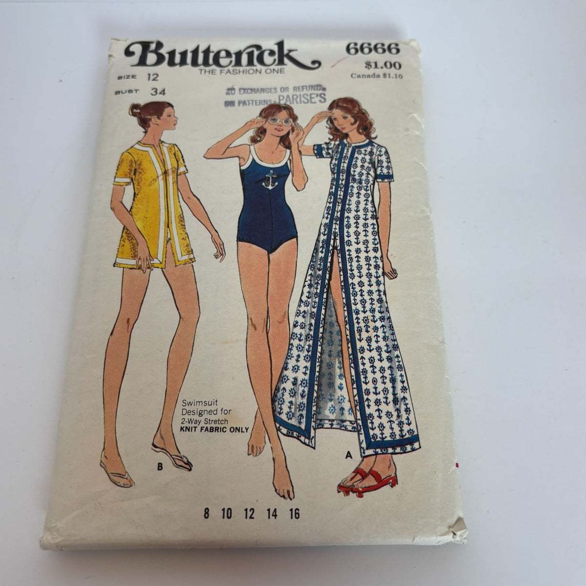 Butterick Sewing Pattern 6666 Swimsuit and Cover-Up CUT Size 12 Bust 34 1970s