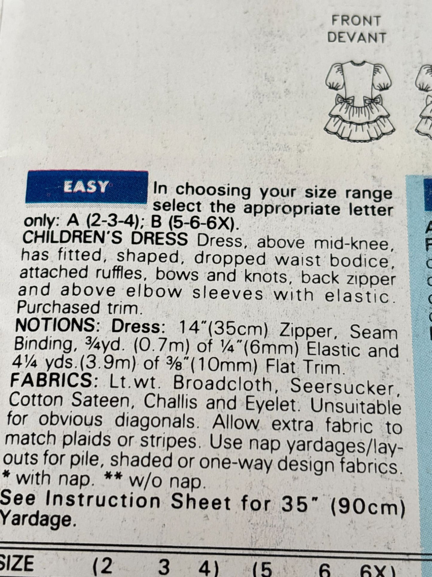 Butterick Sewing Pattern 6633 Girls Dress Ruffle Spring Easter 90s Easy 5 6 6X