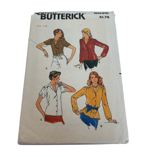 Butterick Sewing Pattern 6696 Casual Shirt Blouses Vintage 1980s CUT to Size 14