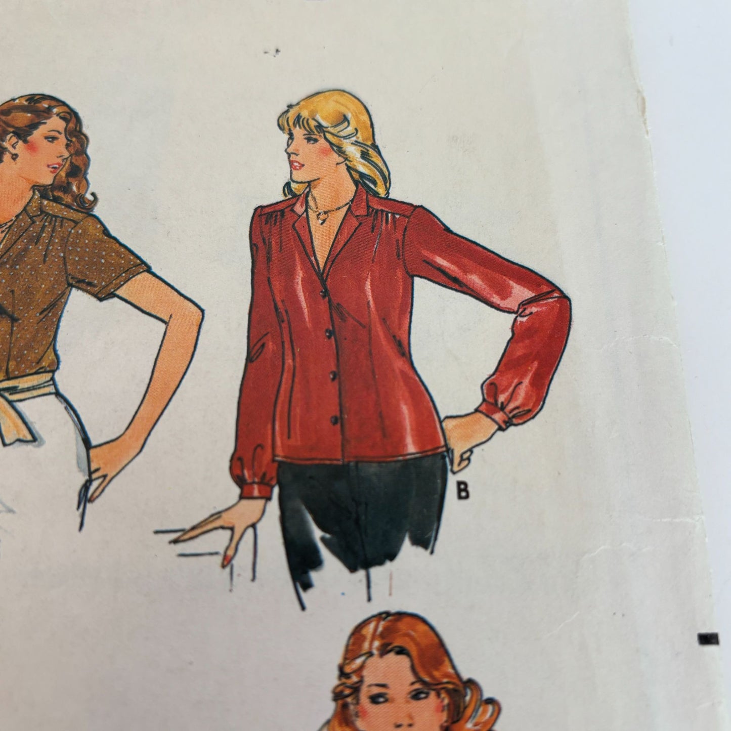 Butterick Sewing Pattern 6696 Casual Shirt Blouses Vintage 1980s CUT to Size 14