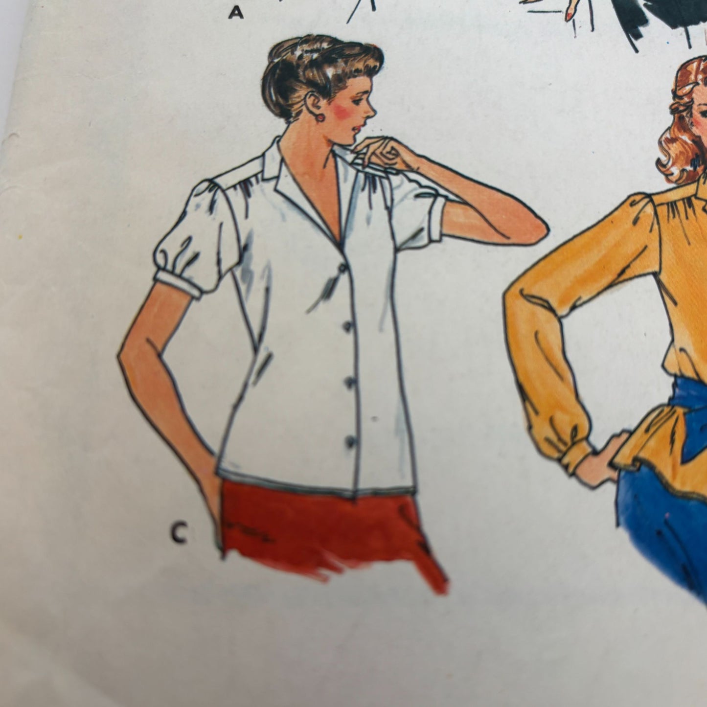 Butterick Sewing Pattern 6696 Casual Shirt Blouses Vintage 1980s CUT to Size 14