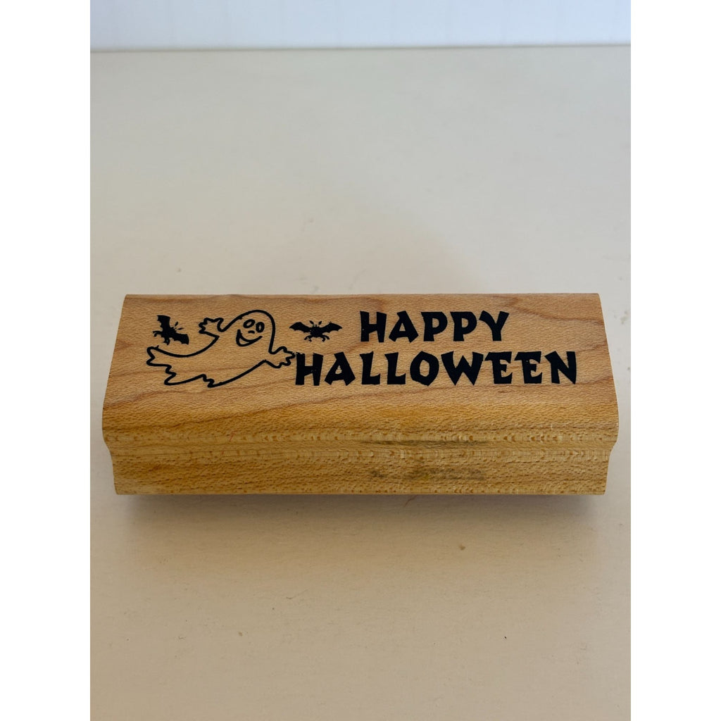 Art Gone Wild Rubber Stamp Happy Halloween Sentiment Cardmaking Words Ghost Bats Party Invitation