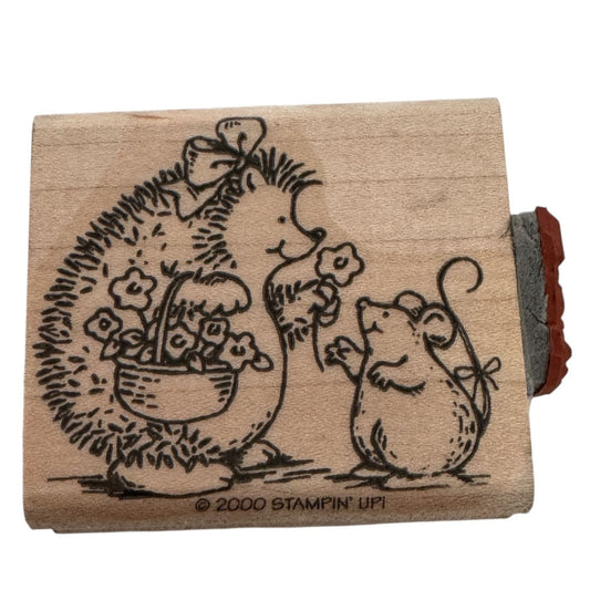 Stampin Up Rubber Stamp Hedgehog Mouse Friends Flower Thank You Card Making