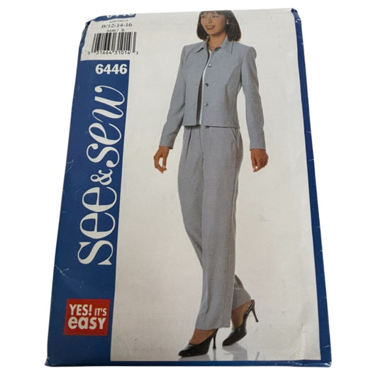 Butterick See and Sew Sewing Pattern 6446 Misses Suit Jacket Pants 12 14 16 UC