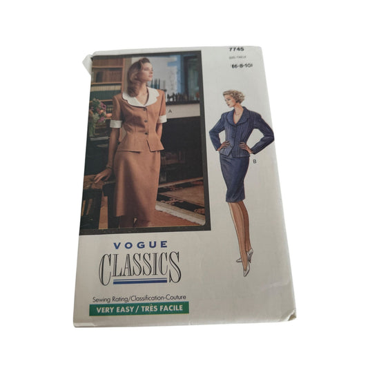 Vogue Classics Sewing Pattern 7745 Top and Skirt Suit Career 6-10 Very Easy UC
