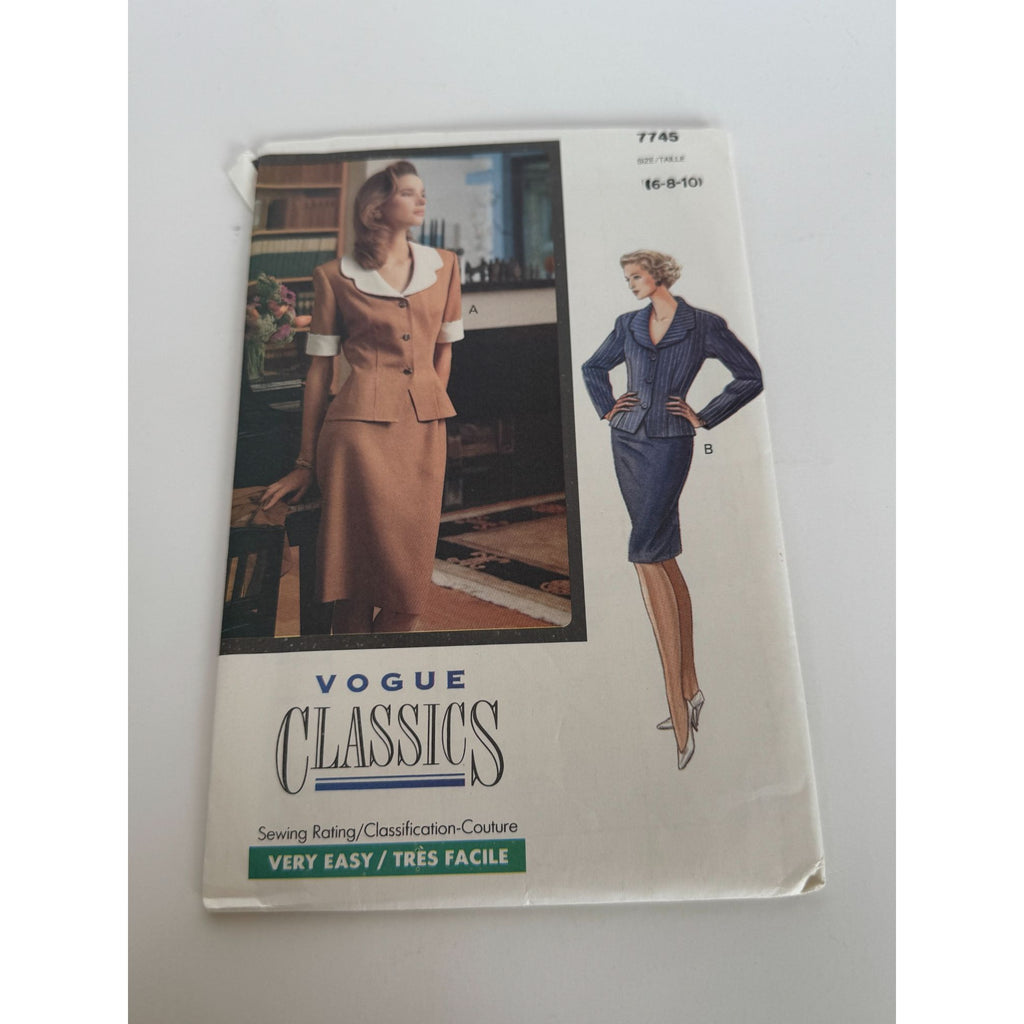 Vogue Classics Sewing Pattern 7745 Top and Skirt Suit Career 6-10 Very Easy UC