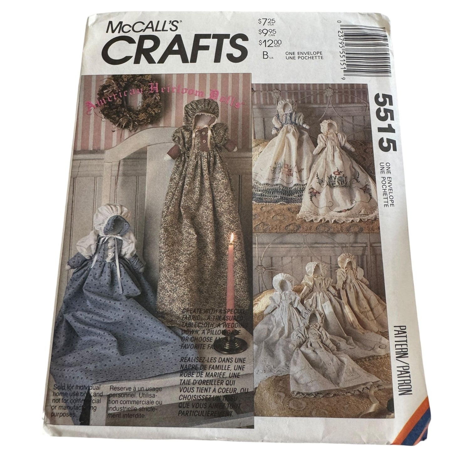 McCalls Sewing Pattern 5515 American Heirloom Dolls Gown Variations Craft Uncut