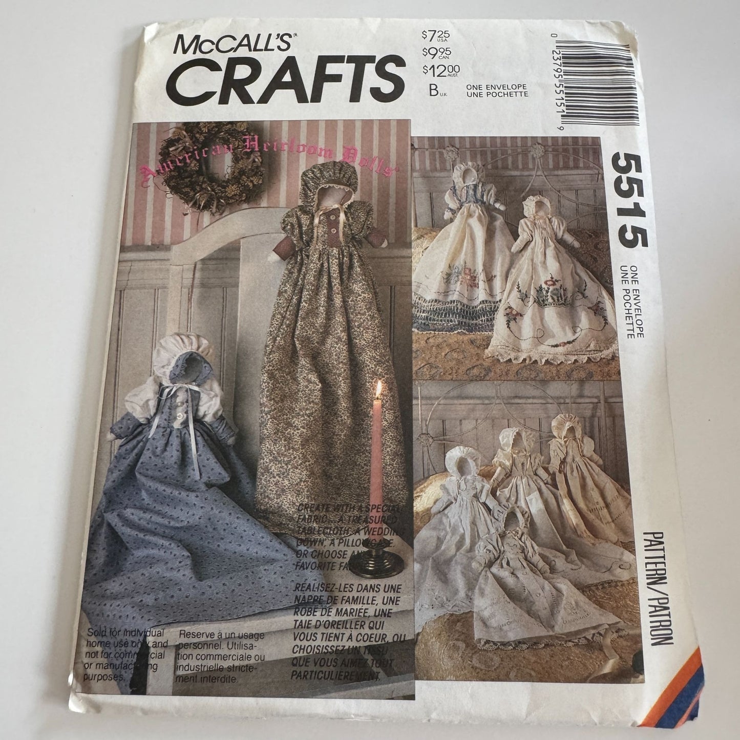 McCalls Sewing Pattern 5515 American Heirloom Dolls Gown Variations Craft Uncut
